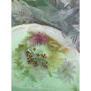 Artisan Silver Gold & Orange Floral Brooch Pin SO PRETTY!